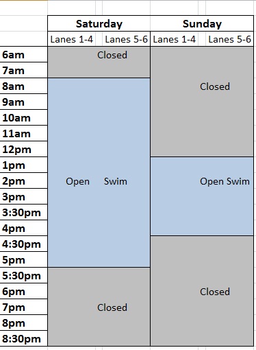 weekend lap pool schedule