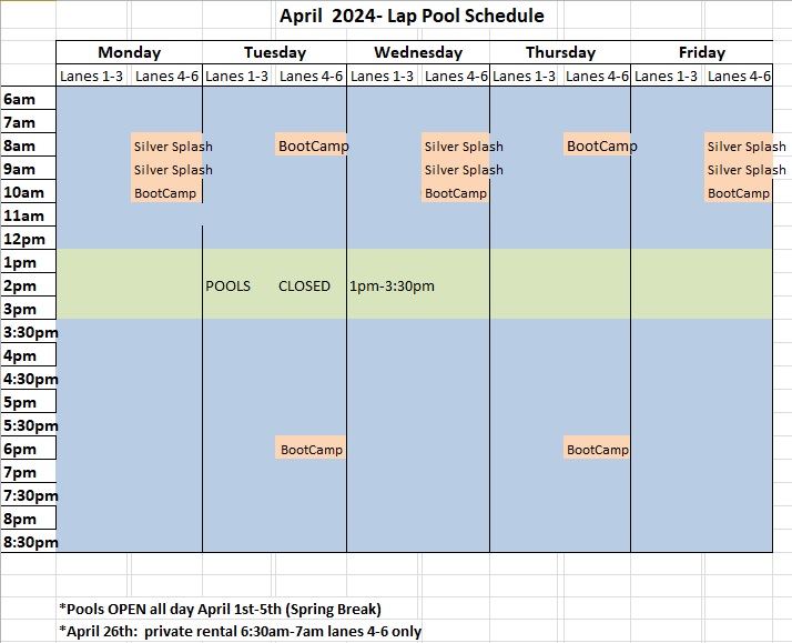 April '24 lap pool schedule