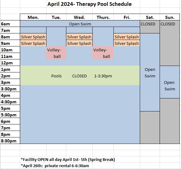 April '24 therapy pool schedule